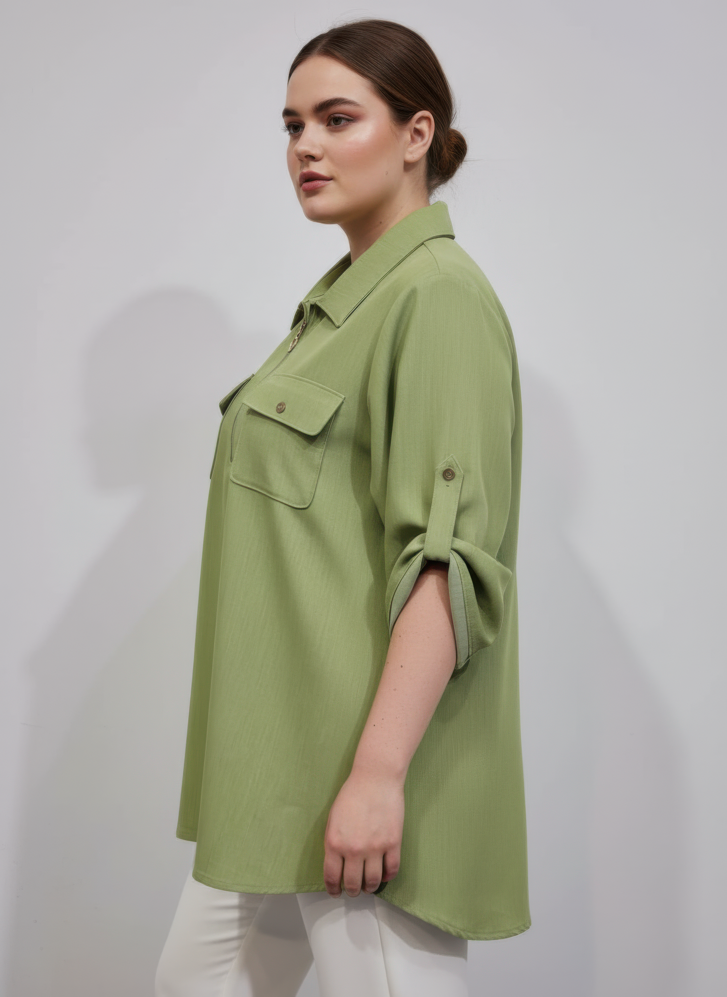 Zip Front Utility Pocket Tunic Blouse Shop One Place