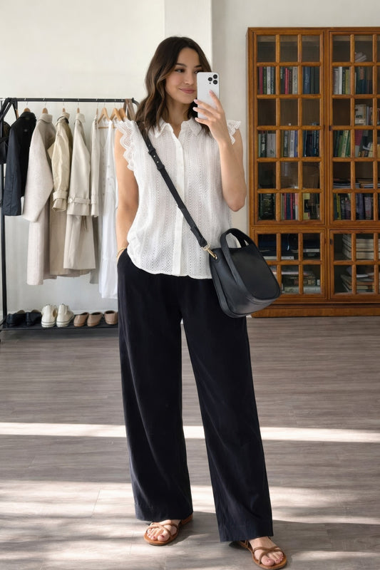 Timeless Cotton Eyelet Lace Button-front Blouse Shop One Place