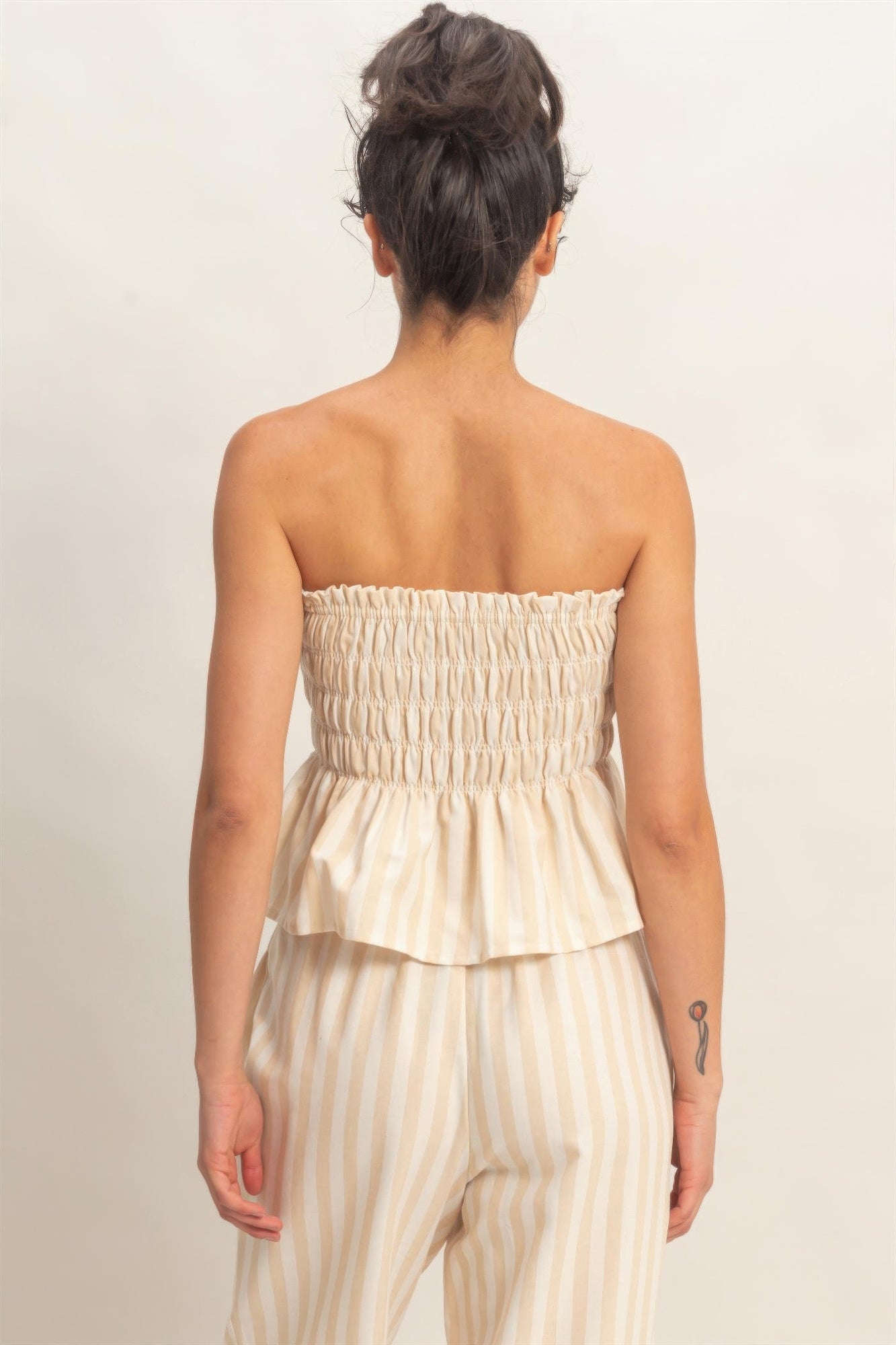 Striped Strapless Smocked Bandeau Top Shop One Place