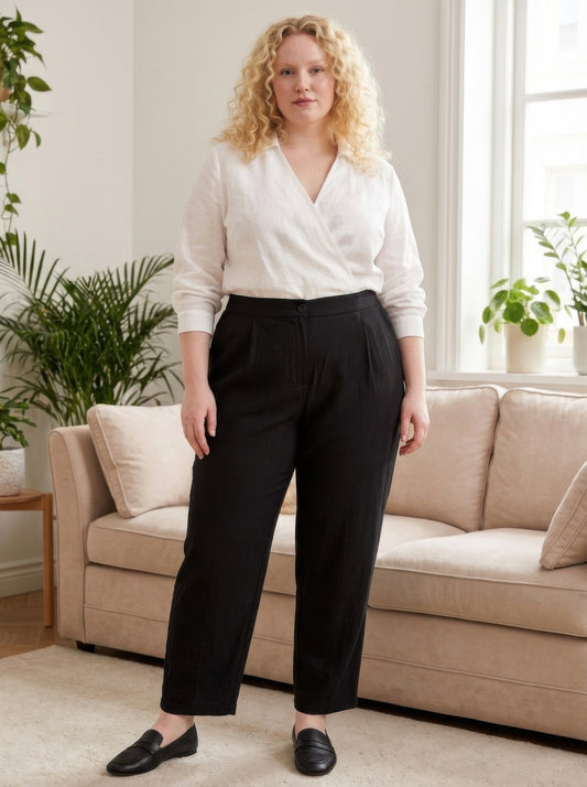 High-rise Linen-blend Straight Leg Pants Shop One Place