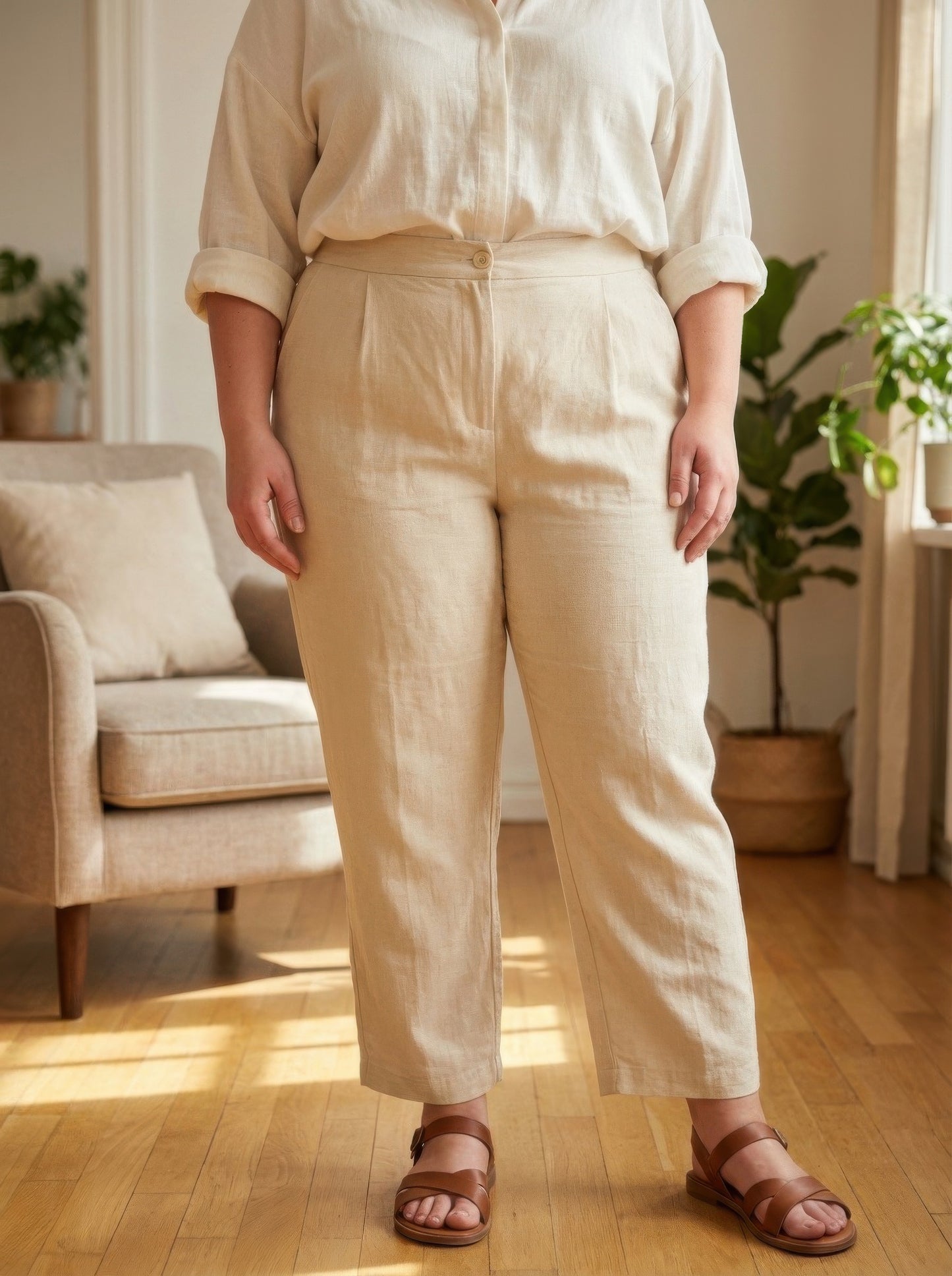 High-rise Linen-blend Straight Leg Pants Shop One Place