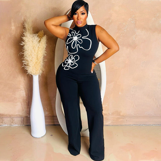 Floral Sleeveless Slim Jumpsuit – Sexy One-Piece with Round Neck Shop One Place