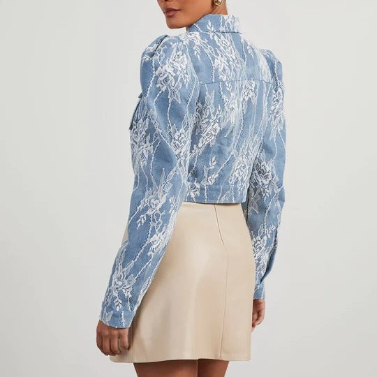 Spring Casual Loose Floral Lace Denim Jacket Shop One Place