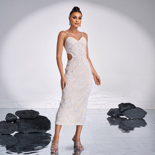 Premium V-Neck Slim Fit Cocktail Dress – Cutout with Sequins & Beads Shop One Place