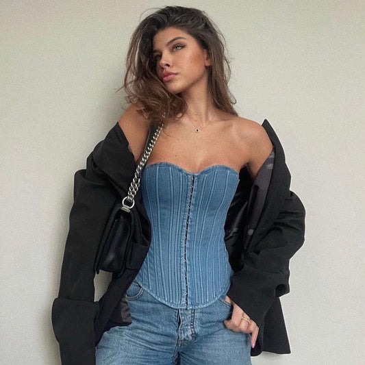 Street Cool Waist Tight Denim Corset Shop One Place