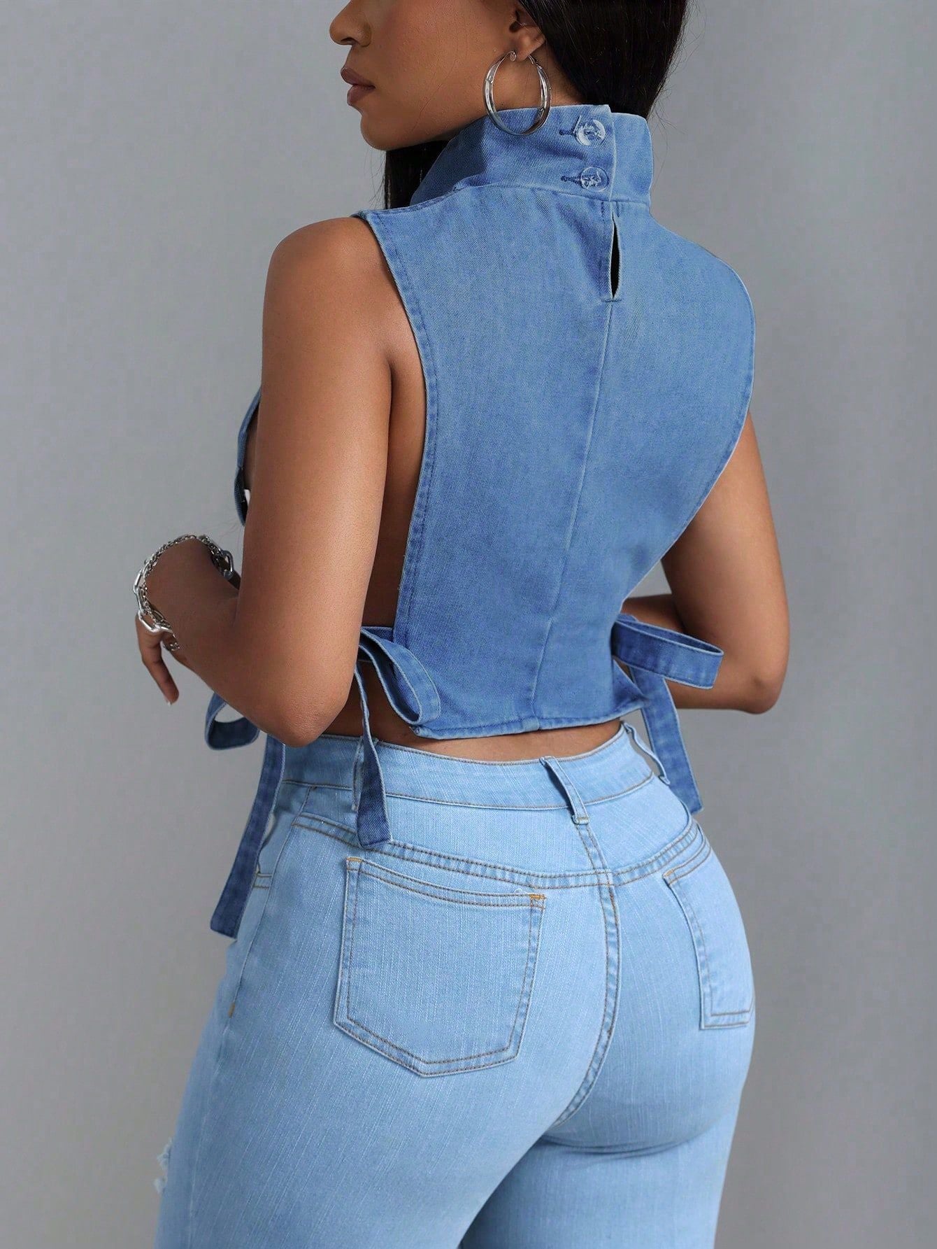 Lace up Denim Top Shop One Place