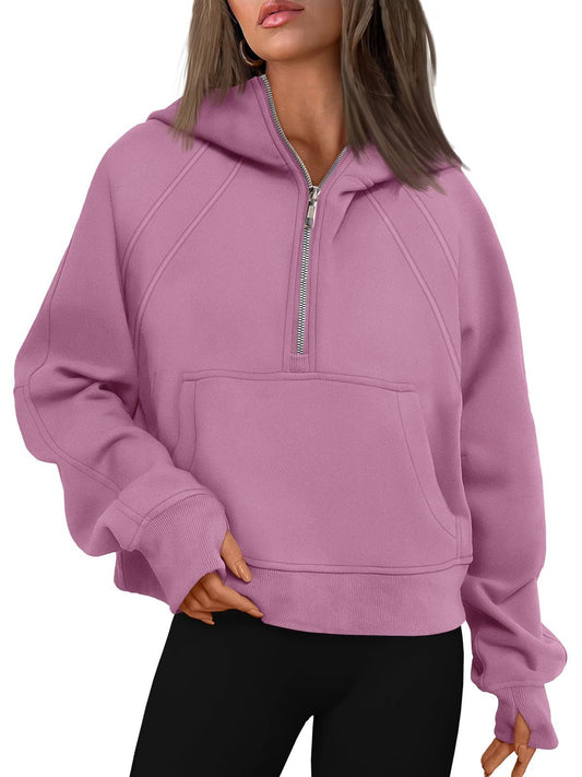 Half Zipper Pullover Hooded Sweatshirt Shop One Place
