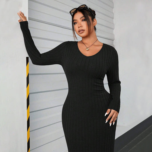 Plus Size Long Sleeve Slim Fit Sheath Dress Shop One Place