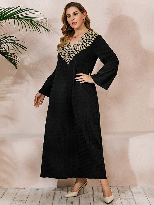 Plus Size Middle East Long Sleeve Flared Sleeves Robe Dress Shop One Place