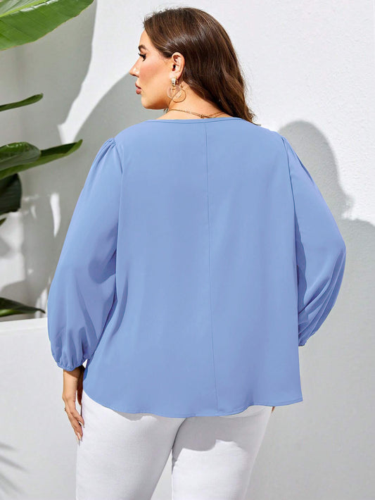 Plus Size Women Clothes Autumn Winter V neck Loose Casual Puff Sleeve Shirt Women Top Shop One Place