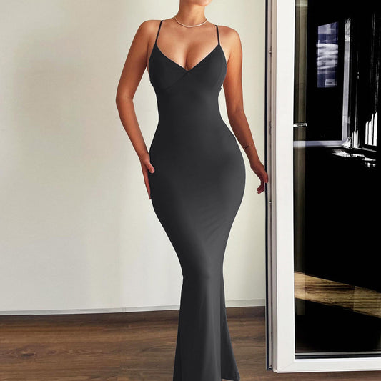 Summer Solid Color Fishtail Backless Spaghetti Straps Dress Shop One Place