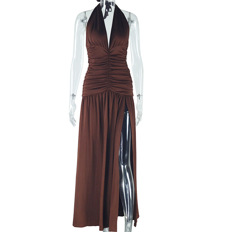 Sleeveless Deep V Plunge Neck Split Casual Waist Controlled Dress Shop One Place