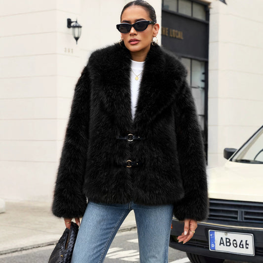 Women's Faux Fur Jacket with Rope Knot Detail – view 2