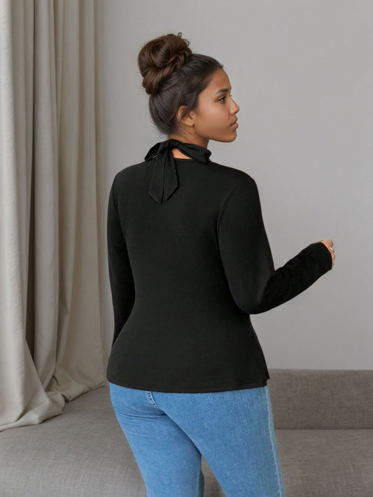 Deep V Halter Neck Knitted Top with Metal Clasp