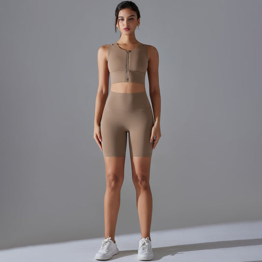 Seamless Nude-Feel Yoga Set – Shockproof Vest & High-Strength Shorts Shop One Place