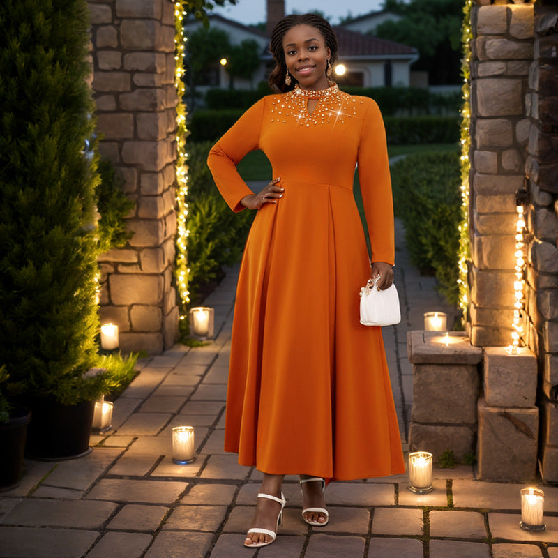 High Collar A Line Elegant Beaded Formal Swing Dress - Shop One Place