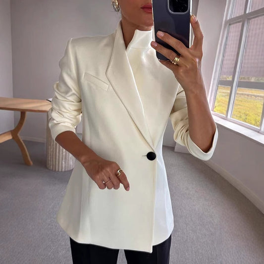 Long Sleeve Casual Satin Loose One Button Coat for Women - Shop One Place