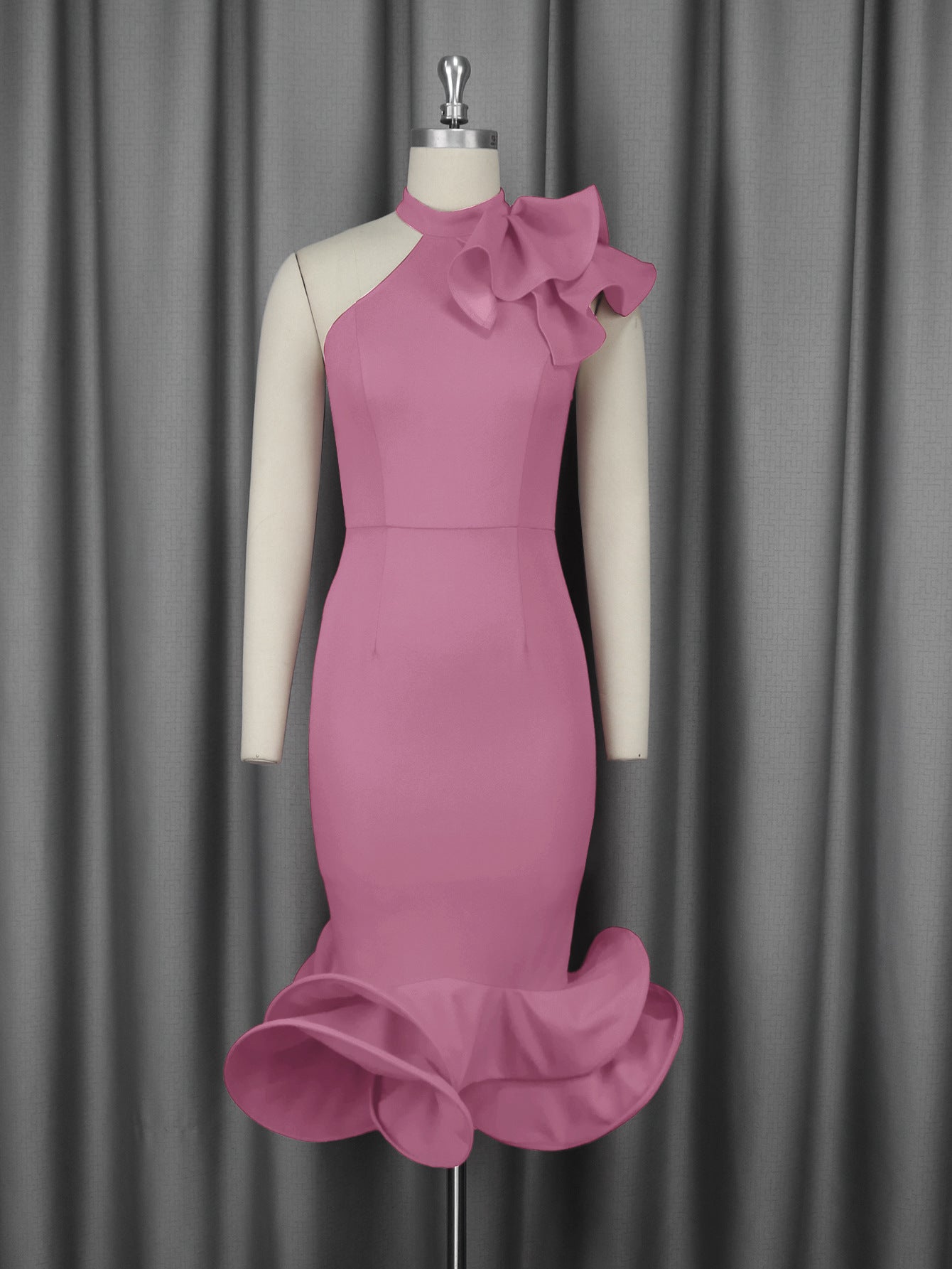 Elegant Half Turtleneck Ruffled Dress off Shoulder Ruffled Hem Cocktail Evening Dress Shop One Place