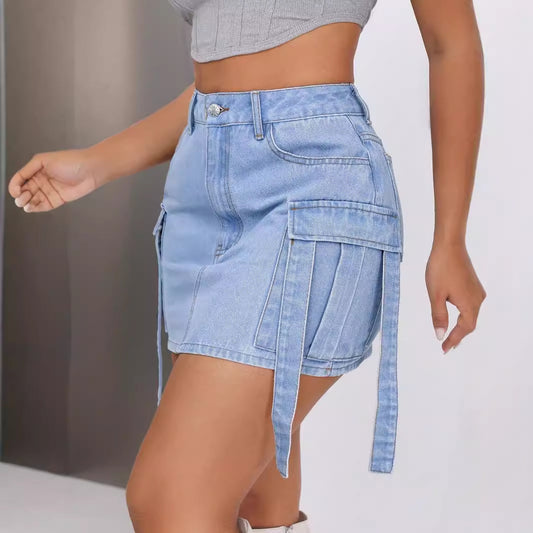 Ribbon Casual Denim Skirt Shop One Place