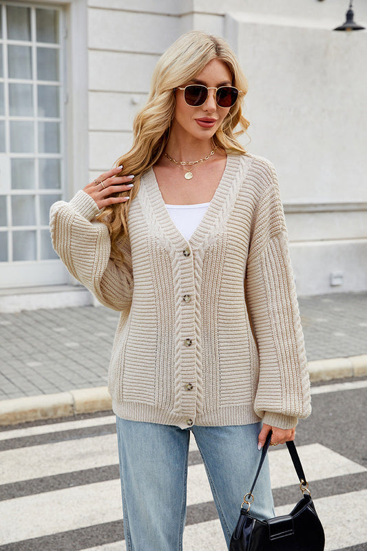 Women’s Loose Knitted Sweater Coat – Autumn & Winter V-Neck Long Sleeve Cardigan Shop One Place