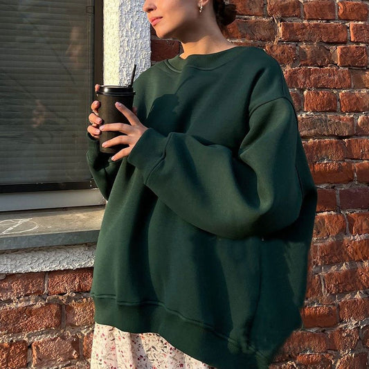 Round Neck Loose Sweatshirt Polar Fleece Pullover Sweater Shop One Place