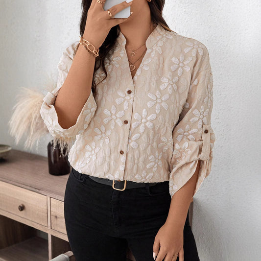 Plus Size Floral Pattern 3/4 Sleeve Shirt Shop One Place