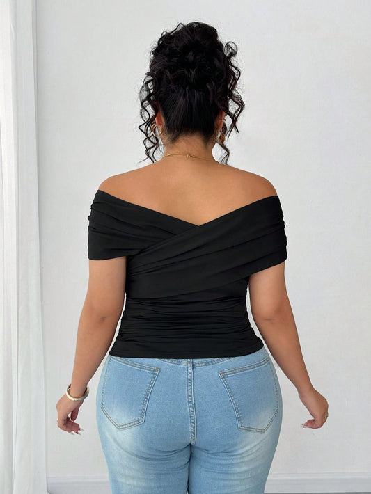 Plus Size Women’s Off-Shoulder Summer Top – Elegant Intellectual Style Shop One Place