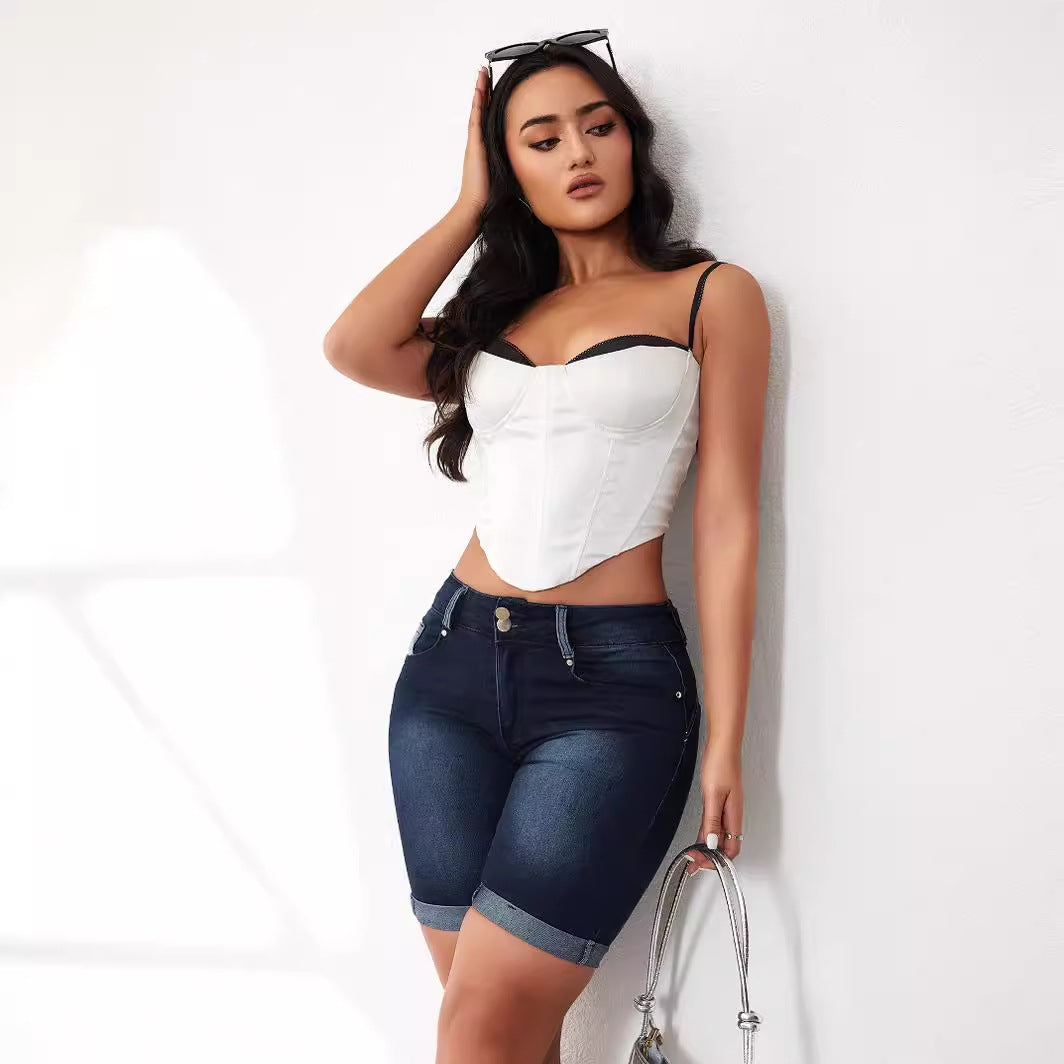Curling Denim Short Shorts Women Summer Slimming Middle Pants Shop One Place