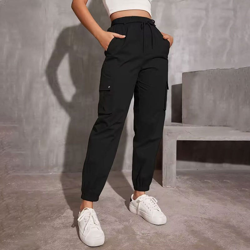 European Overalls Women Spring Autumn High Waist Wide Leg Ankle Tied Small Casual Slimming Gray Sports Pants Women Shop One Place