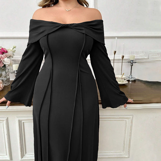 Plus Size Women Elegant Boat Collar Midi Dress Shop One Place