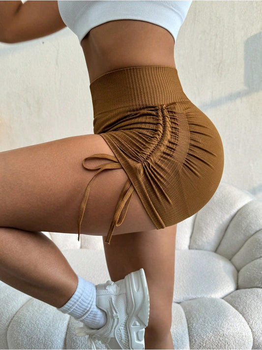 High-waisted Stretch Peach Hip Yoga Shorts Shop One Place