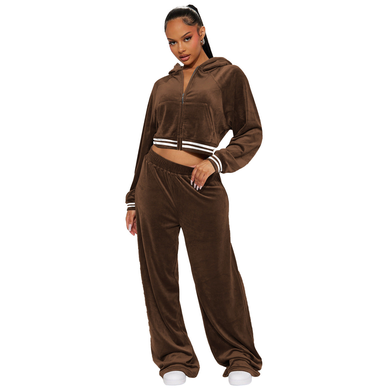 Women's Non Inverted Velvet Thread Hoodie Two Piece Set Shop One Place