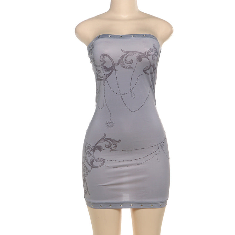 Sleeveless Tube Top Sheath Dress – Tight Fit with Eyelet Buttons Shop One Place