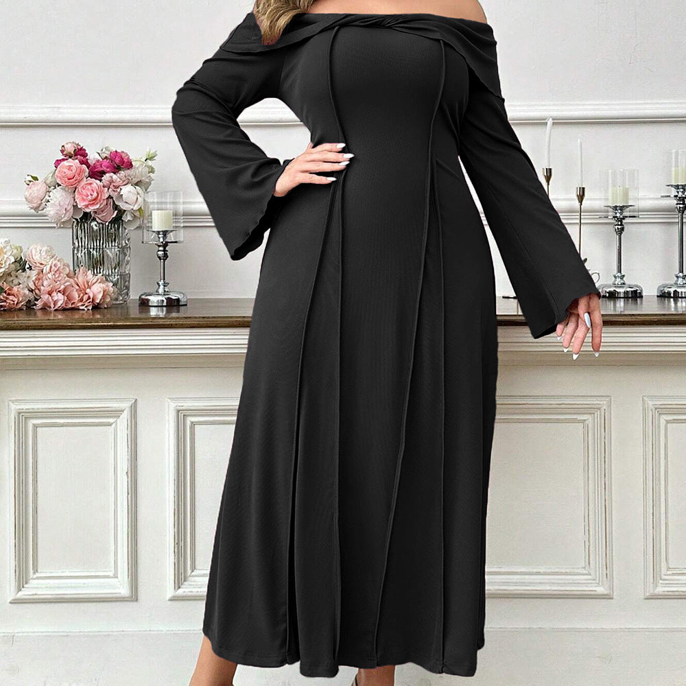 Plus Size Women Elegant Boat Collar Midi Dress Shop One Place