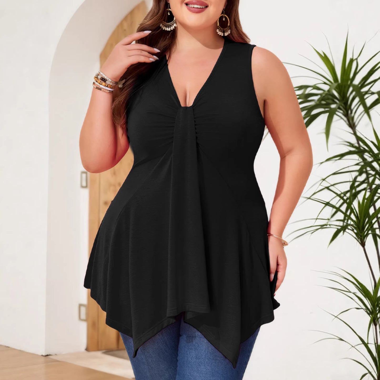 Plus Size Women Clothing Summer Loose Casual Sleeveless Vest Shop One Place