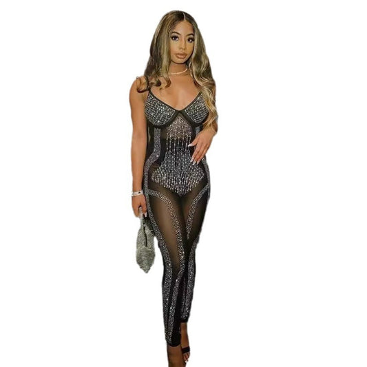 Drilling See Through Sling Stretch Slim Fit Bodysuit Shop One Place