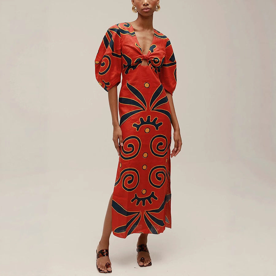 Gaia Printed Linen Dress Shop One Place