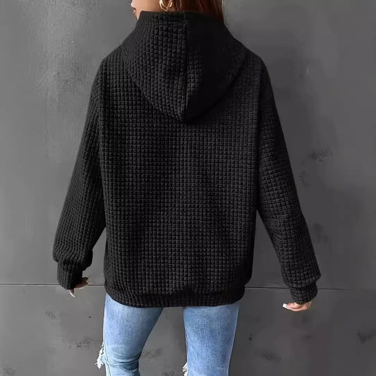 Solid Color Hooded Drawstring Long Sleeve Sweater Shop One Place