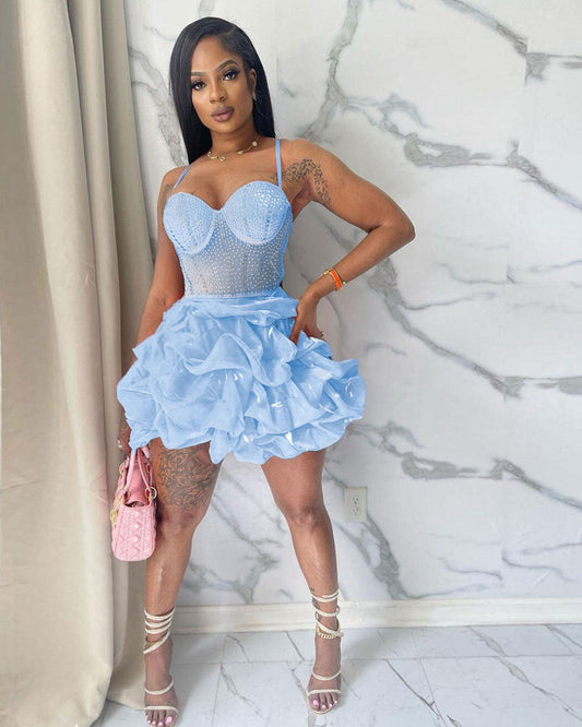 Sexy Slim Fit Rhinestone Stretch Suspender Layered Dress Pettiskirt Shop One Place