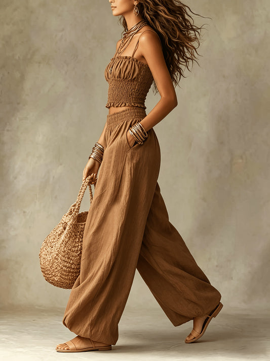 Elegant Short Tube Top Suspenders Bloomers Set Holiday Casual Two Piece Sets Shop One Place