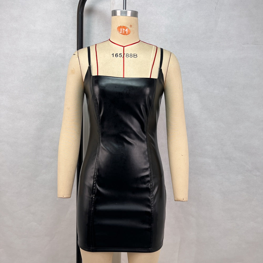 Faux Leather Slim Hip Sling Dress Shop One Place