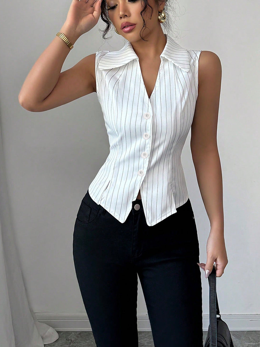 Women's Striped Sleeveless Slim Fit Summer Vest Top Shop One Place