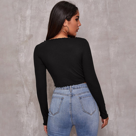 V Neck Long Sleeved T Shirt Autumn Winter Casual Simple Design Bottoming Shirt Top Women Shop One Place