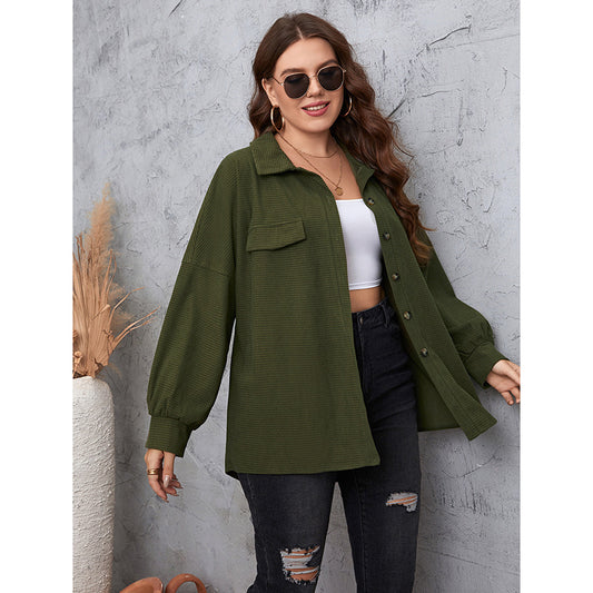 Solid Color Pocket Lantern Sleeve Shacket Shop One Place