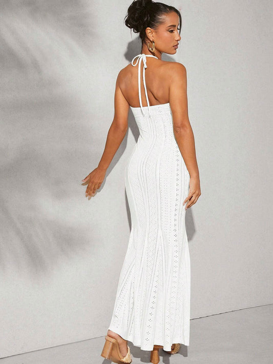 Halter Top High Waist Slim Fit Fishtail Maxi Dress Shop One Place