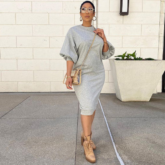 Spring Summer Five-Point Lantern Sleeve Loose Large Long Sweater Dress Shop One Place
