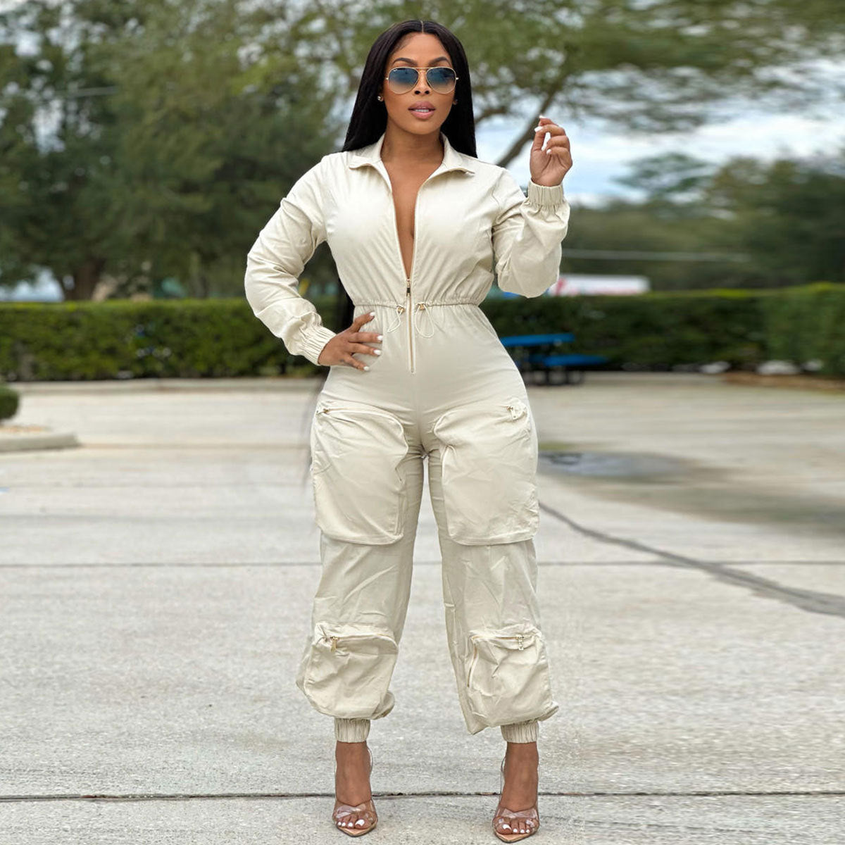 Arrival Women Waist Cargo Overalls Metal Zipper Bread Bag Casual Trousers Shop One Place