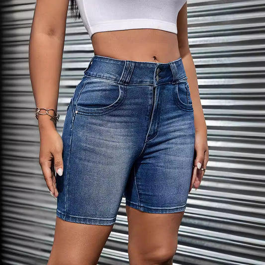 High Waist Comfort Denim Jean Shorts Shop One Place