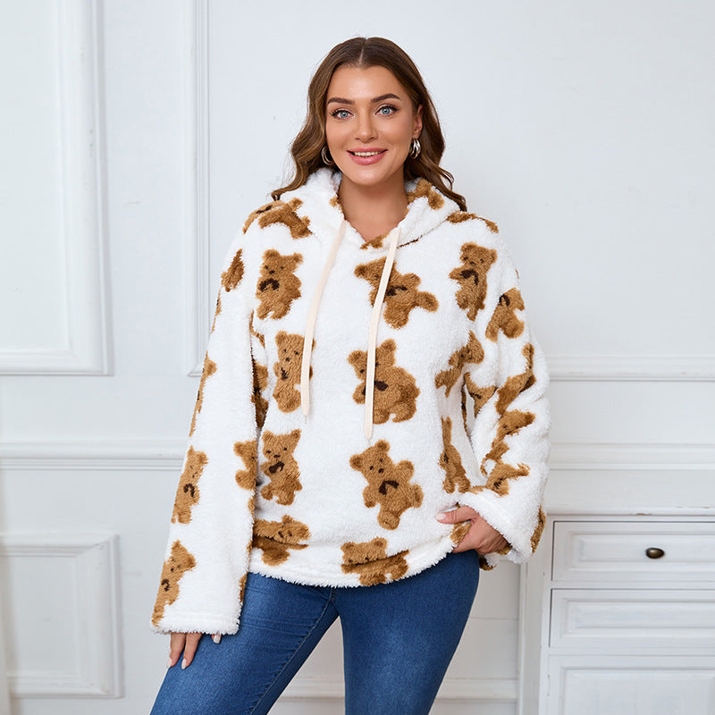 Loose Casual Cow Plush Long Sleeved plus Size Hooded Sweater Shop One Place