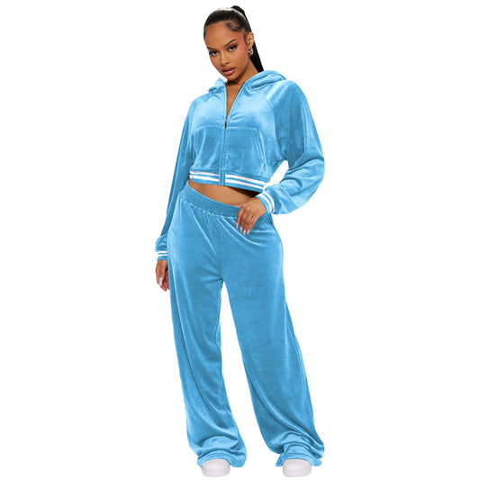 Women's Non Inverted Velvet Thread Hoodie Two Piece Set Shop One Place